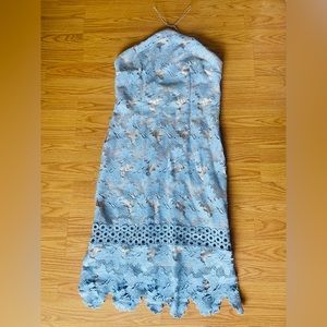 Top shop light blue flowers lace embroidered halter dress